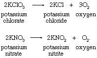 Термическое разложение некоторых солей, таких как хлорат калия или нитрат калия: