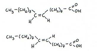 Ненасыщенные жирные кислоты (производные алкенов или алканов, кроме одинарных связей, имеют также двойные и / или тройные связи)